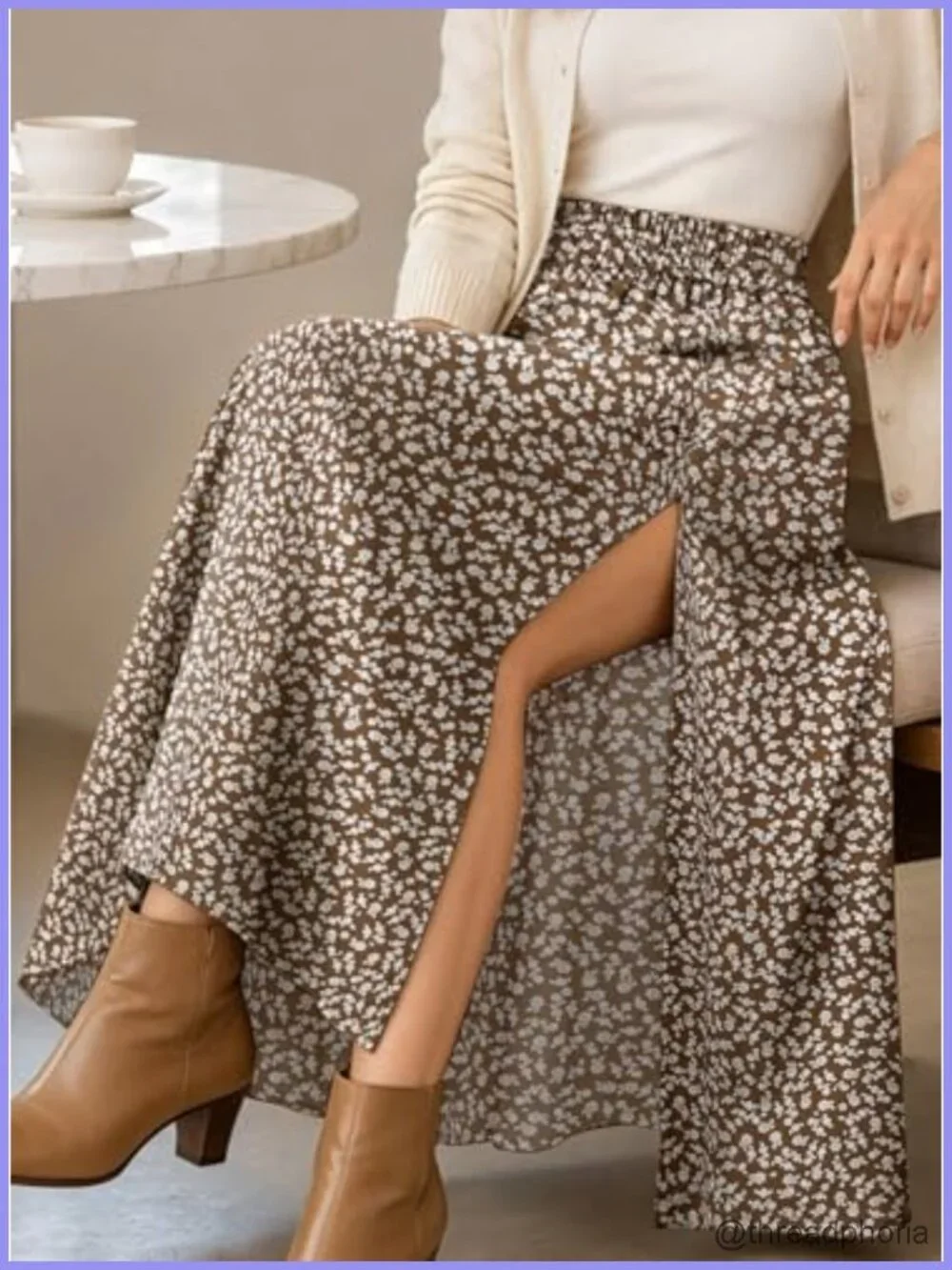 Boho Floral Slit Maxi Skirt High Waisted Long Flowy Skirt